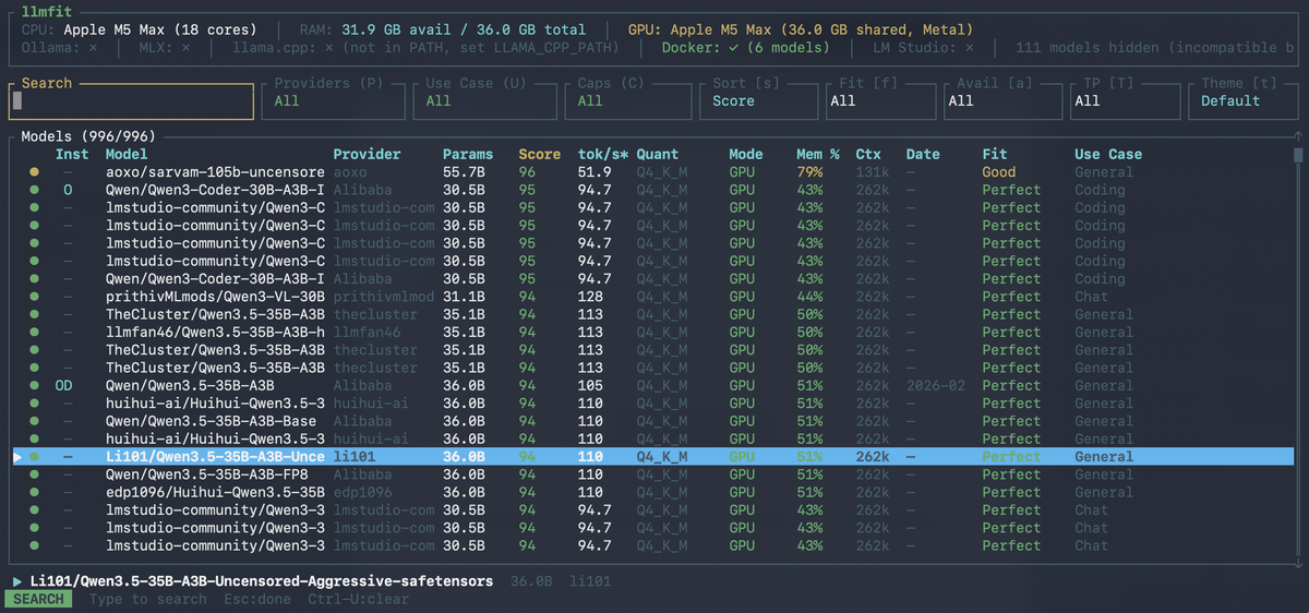 Stop guessing. Start running. llmfit picks the right LLM for your hardware.